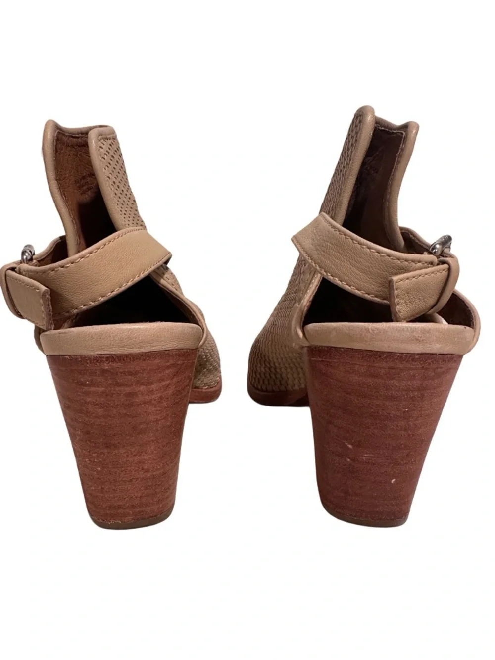 Frye Dani Woven Shield Leather Block Heel Peep Toe Sandals - Tan/Cream/Beige 8.5